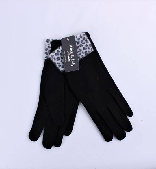 Winter ladies thermal lined w faux pony animal cuff  glove black Style; S/LK4610/BLK